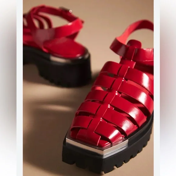 NEW Jeffrey Campbelll Lafayette platform fisherman Red sandals shoes size 7 - Picture 2 of 10